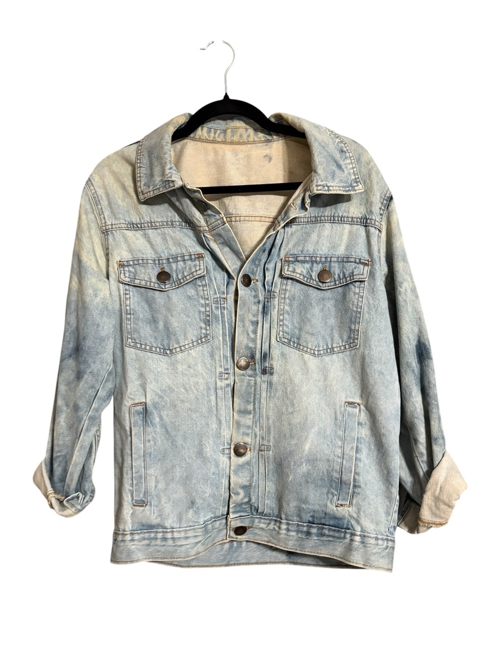 Sonoma Denim Jacket Hand Painted Crane Art Back Distressed Wash Size Small - Picture 2 of 7